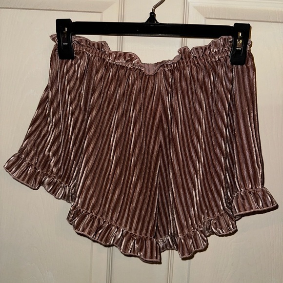 POL women’s dusty pink velvet drawstring ruffle trim sleep short pajama lounge M - Picture 6 of 6